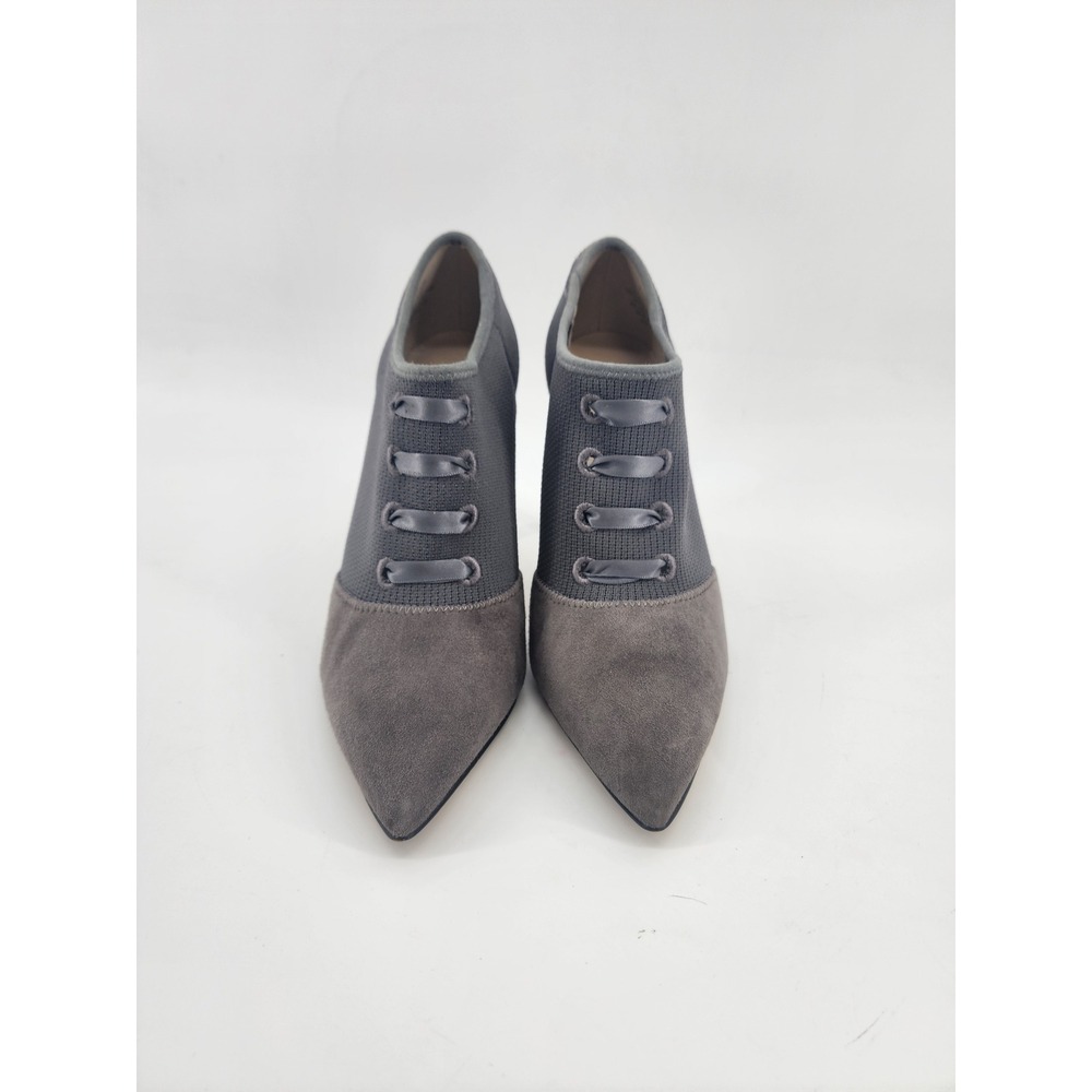 Nine West Nwtria Gray Suede Knit Lace Up Pointed Toe Stiletto Ankle Boots 7.5M - Picture 4 of 8